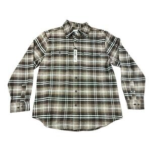 WILLIAM RAST Button Front Shirt Mens Large Brown Plaid Cotton Long Sleeve NEW